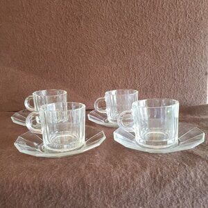 Bormioli Rocco ITALY Clear‎ Demitasse Espresso Cups & Saucers SET 4